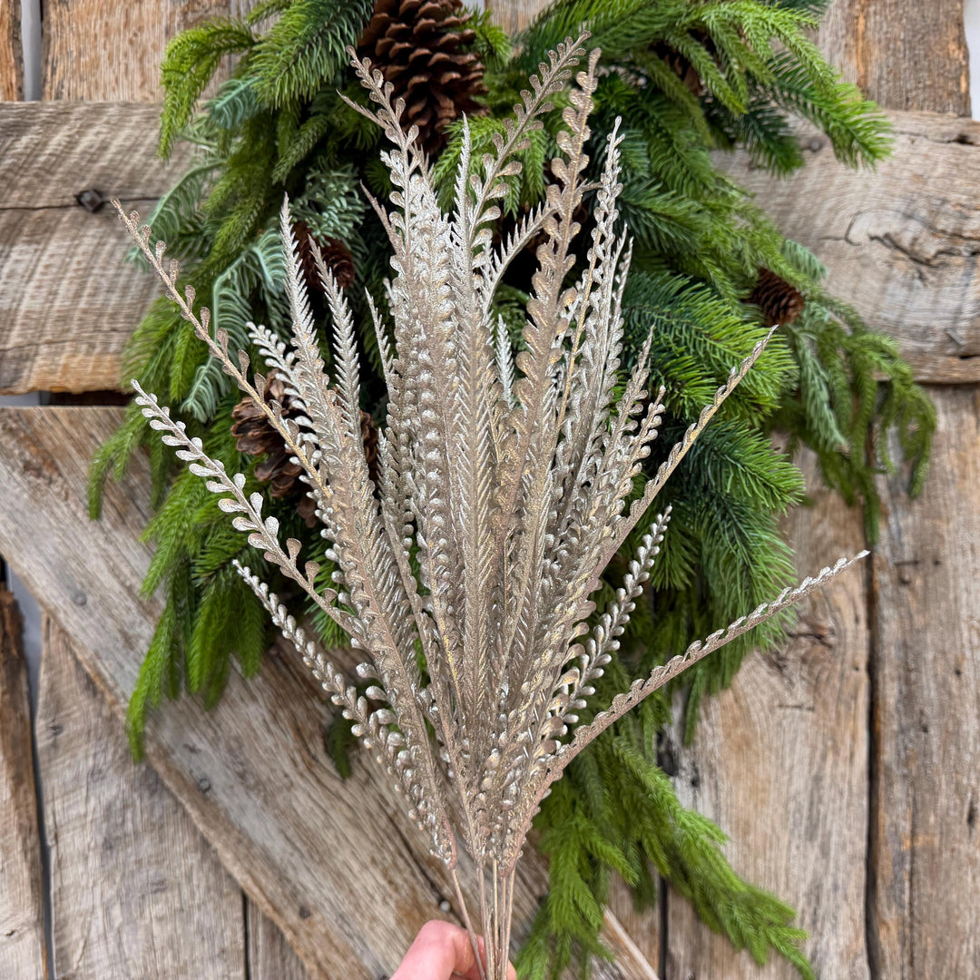 22" Champagne Gold Metallic Beaded Grass Bush, Christmas Greenery, Holiday Wreath Filler, Tree Spray