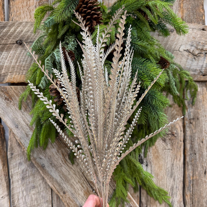 22" Champagne Gold Metallic Beaded Grass Bush, Christmas Greenery, Holiday Wreath Filler, Tree Spray