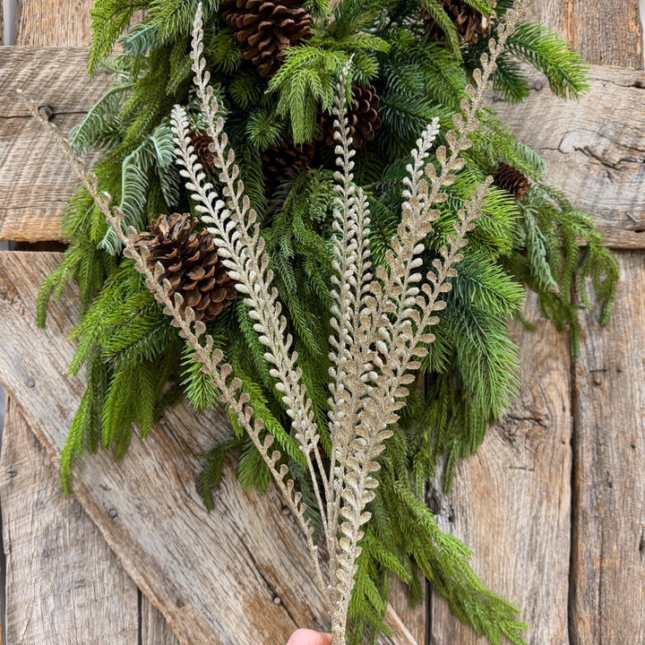 33" Champagne Glitter Leaf Spray, Tree Topper Floral Pick