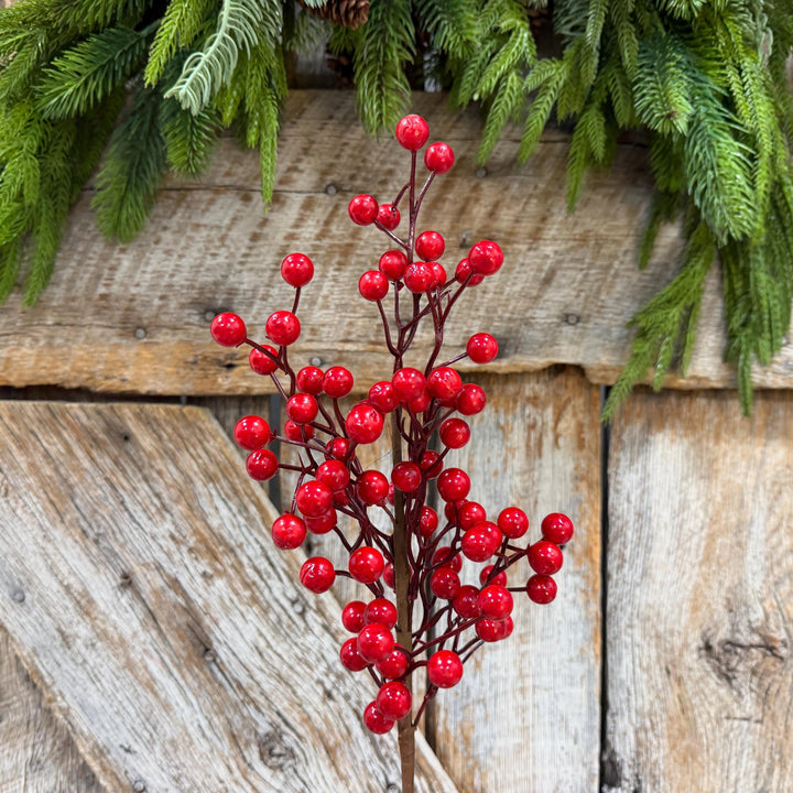 18" Red Berry Spray, Glossy Christmas Berry Pick