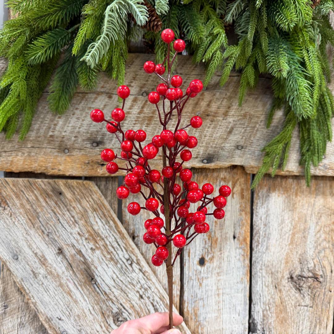 18" Red Berry Spray, Glossy Christmas Berry Pick