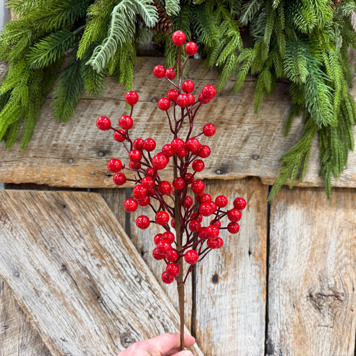 18" Red Berry Spray, Glossy Christmas Berry Pick