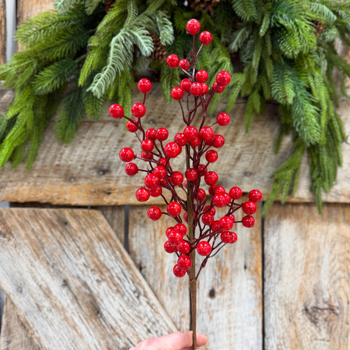 18" Red Berry Spray, Glossy Christmas Berry Pick