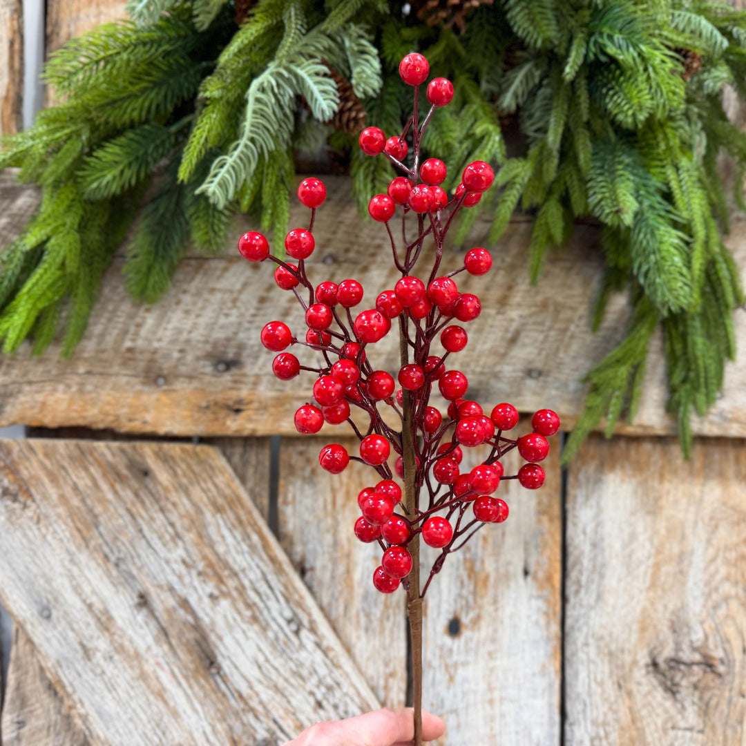 18" Red Berry Spray, Glossy Christmas Berry Pick