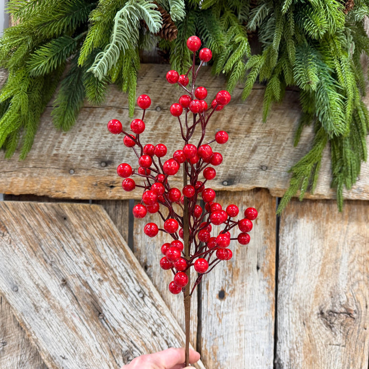 18" Red Berry Spray, Glossy Christmas Berry Pick