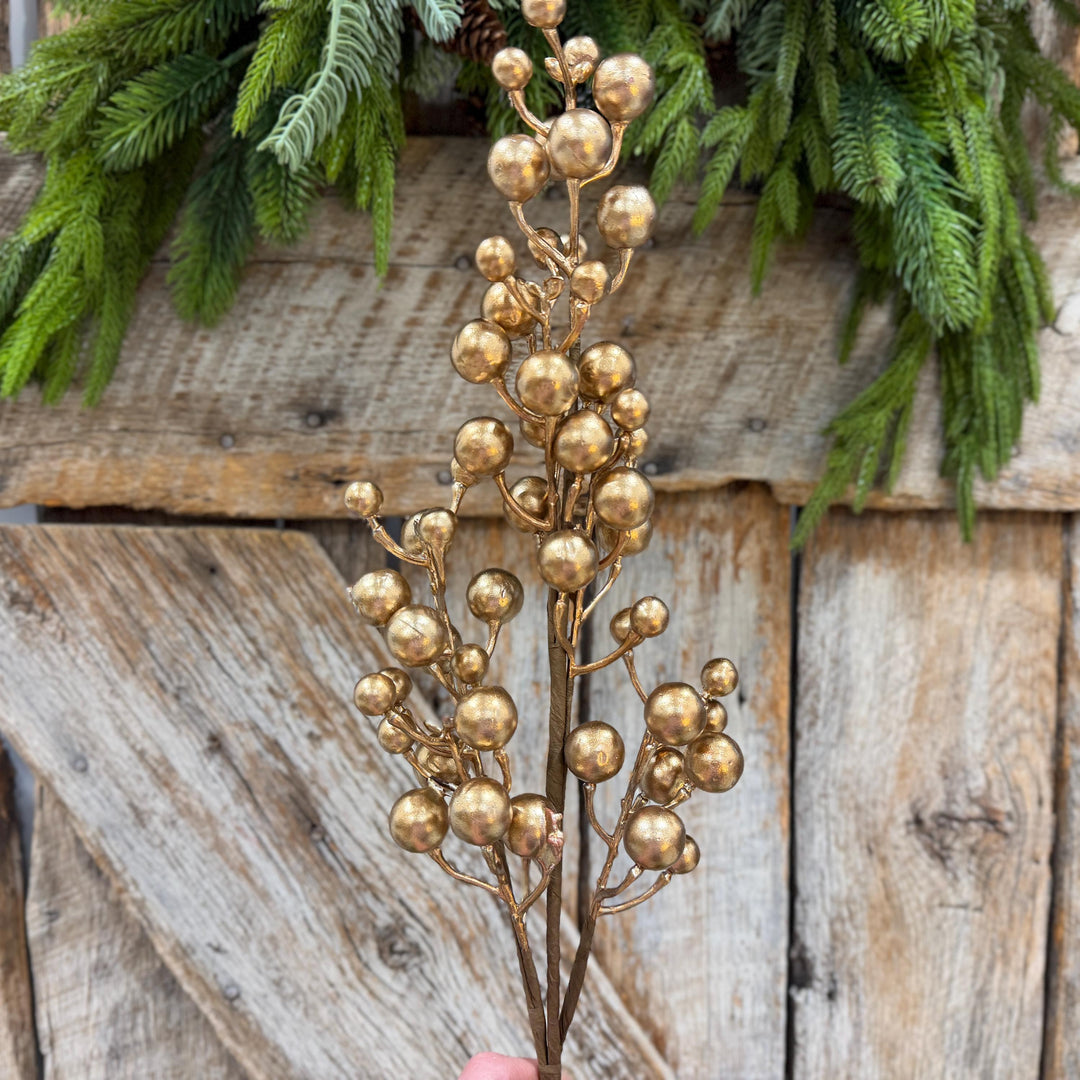 18" Gold Berry Spray, Gold Christmas Pick