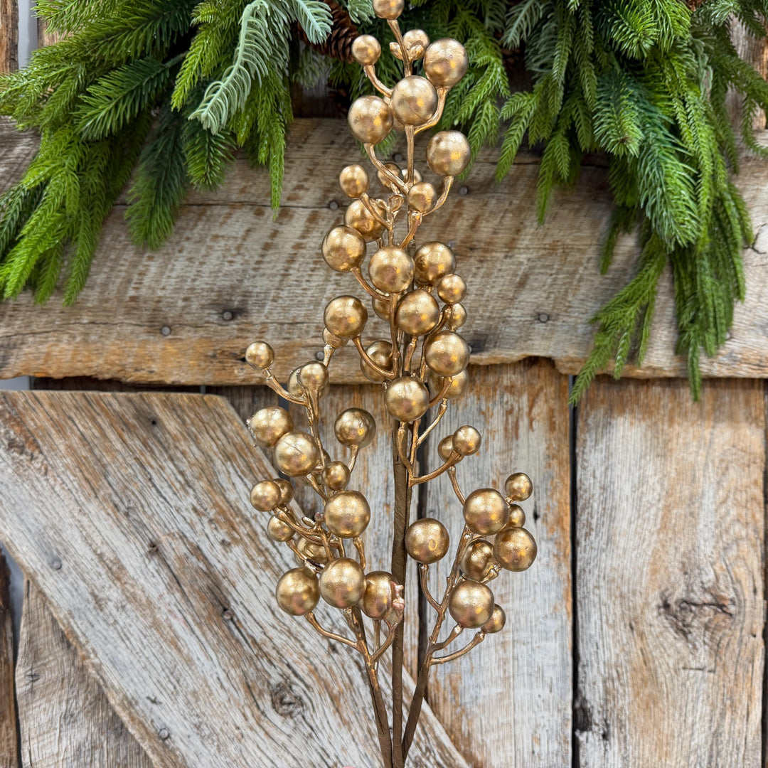 18" Gold Berry Spray, Gold Christmas Pick