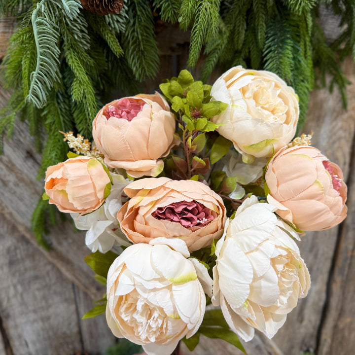 20" Taupe Beige &amp; Ivory Mixed Peony Bush, Artificial Floral Bouquet
