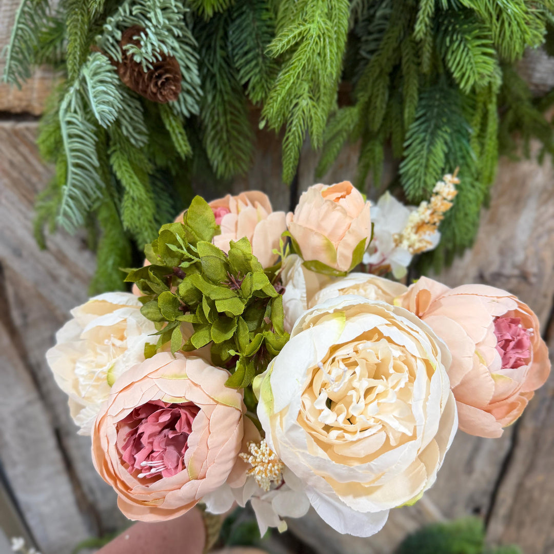 20" Taupe Beige &amp; Ivory Mixed Peony Bush, Artificial Floral Bouquet