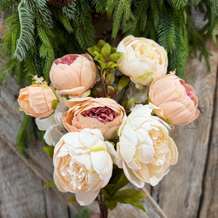 20" Taupe Beige &amp; Ivory Mixed Peony Bush, Artificial Floral Bouquet