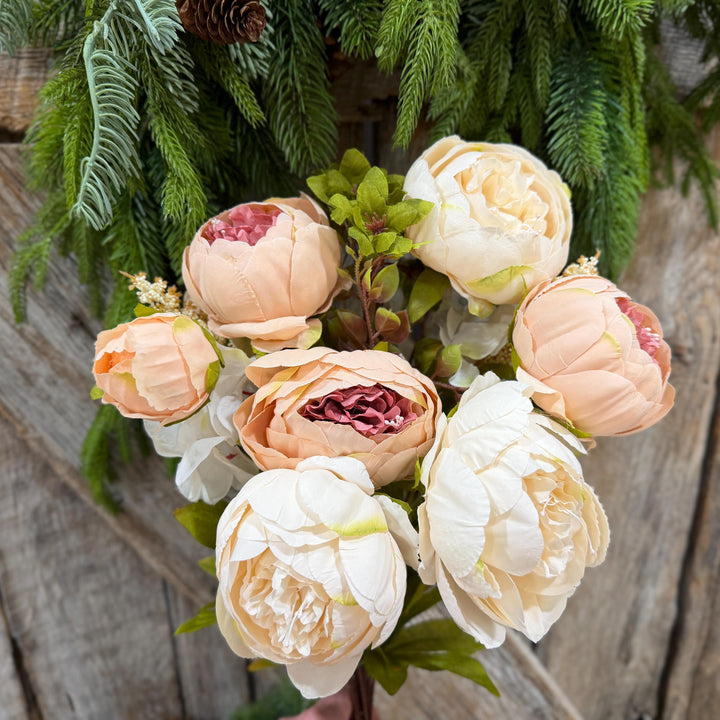 20" Taupe Beige &amp; Ivory Mixed Peony Bush, Artificial Floral Bouquet