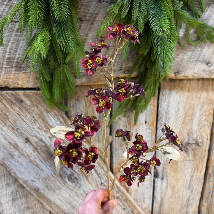 27" Burgundy Blossom Spray, Burgundy Christmas Floral Spray