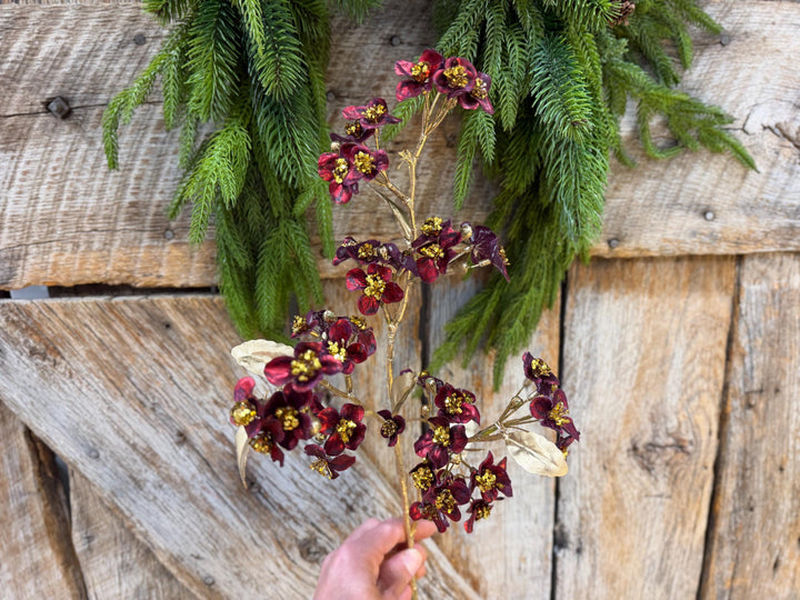 27" Burgundy Blossom Spray, Burgundy Christmas Floral Spray