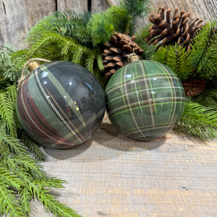 4" Black Watch Plaid Ball Christmas Ornament – 2 Assorted