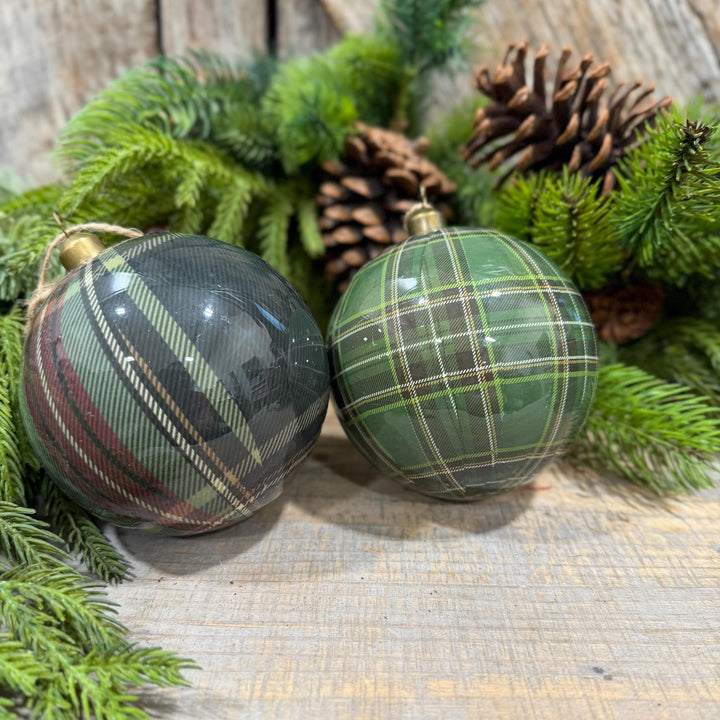 4" Black Watch Plaid Ball Christmas Ornament – 2 Assorted