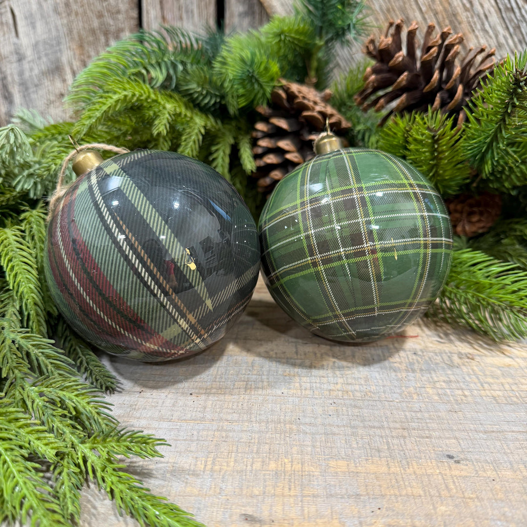 4" Black Watch Plaid Ball Christmas Ornament – 2 Assorted