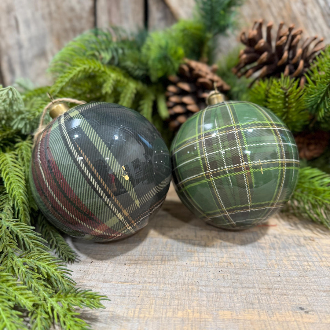4" Black Watch Plaid Ball Christmas Ornament – 2 Assorted