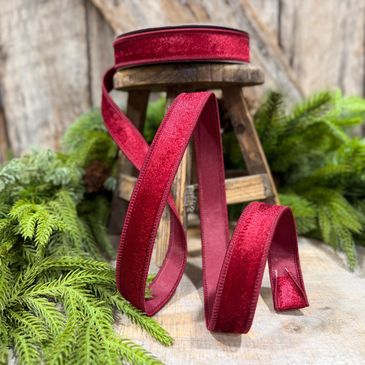1" Burgundy Velvet Ribbon, Farrisilk Ribbon, Silky Velvet Ribbon, Ruby, RS293-03