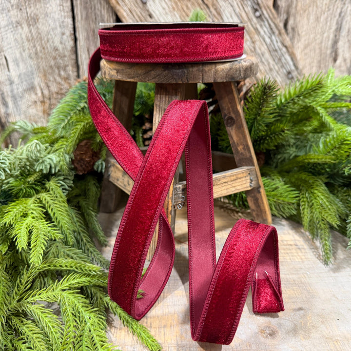 1" Burgundy Velvet Ribbon, Farrisilk Ribbon, Silky Velvet Ribbon, Ruby, RS293-03