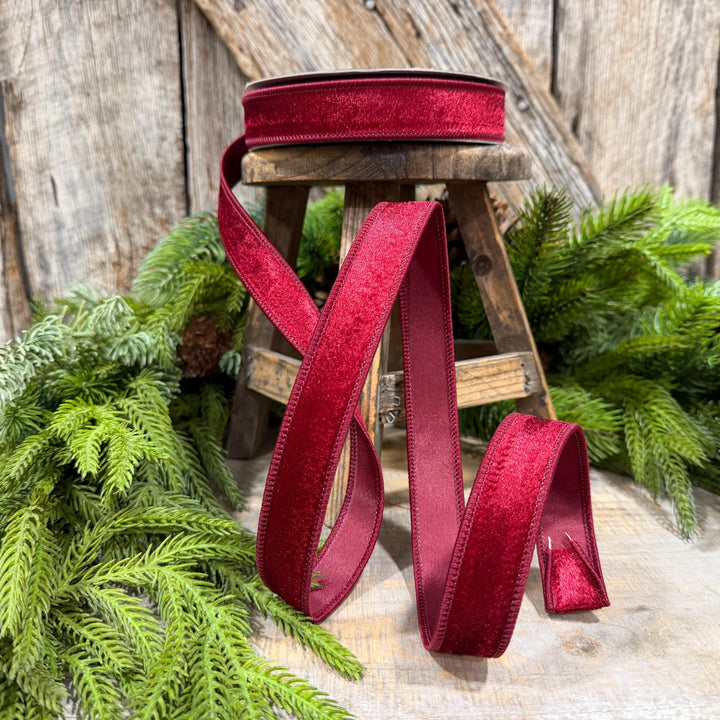 1" Burgundy Velvet Ribbon, Farrisilk Ribbon, Silky Velvet Ribbon, Ruby, RS293-03