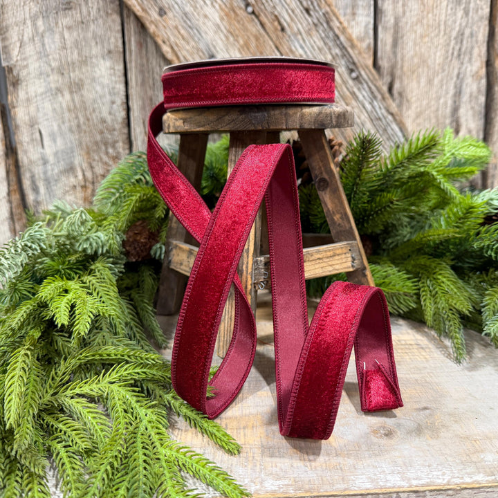 1" Burgundy Velvet Ribbon, Farrisilk Ribbon, Silky Velvet Ribbon, Ruby, RS293-03