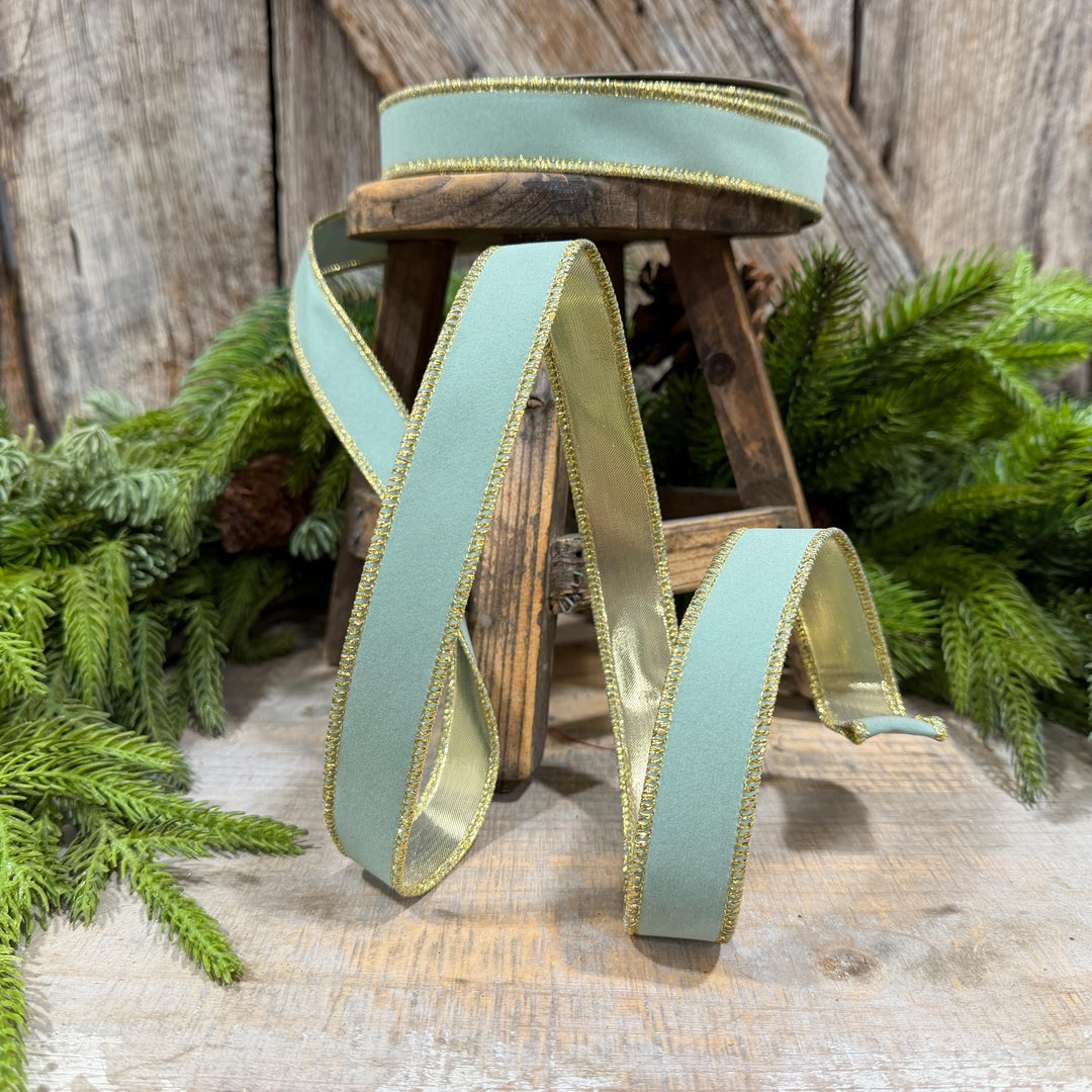 1" Seafoam Aqua Suede Velvet Ribbon, Farrisilk Ribbon, RS290-37