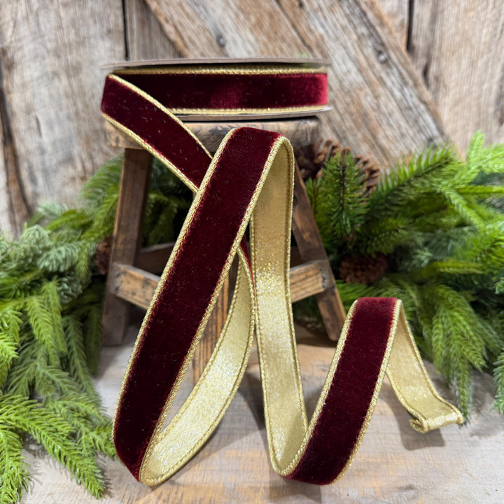 1" Burgundy Flashy Velvet Ribbon, Farrisilk Ribbon, RG063-11