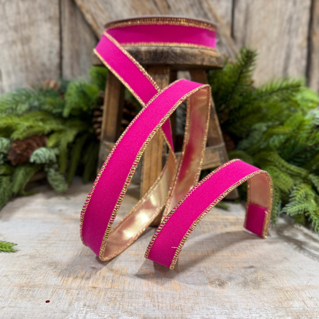 1" Hot Pink Suede Velvet Ribbon, Farrisilk Ribbon, RS290-15