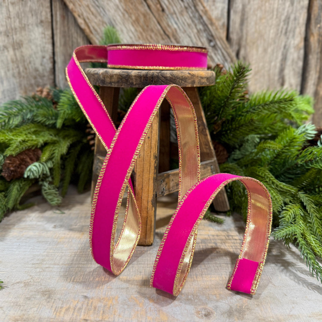 1" Hot Pink Suede Velvet Ribbon, Farrisilk Ribbon, RS290-15