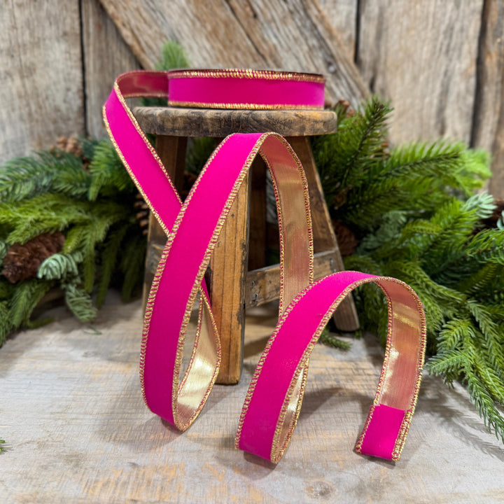 1" Hot Pink Suede Velvet Ribbon, Farrisilk Ribbon, RS290-15