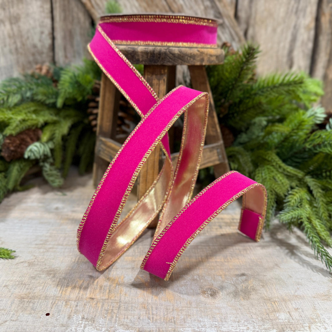 1" Hot Pink Suede Velvet Ribbon, Farrisilk Ribbon, RS290-15