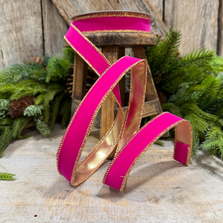 1" Hot Pink Suede Velvet Ribbon, Farrisilk Ribbon, RS290-15