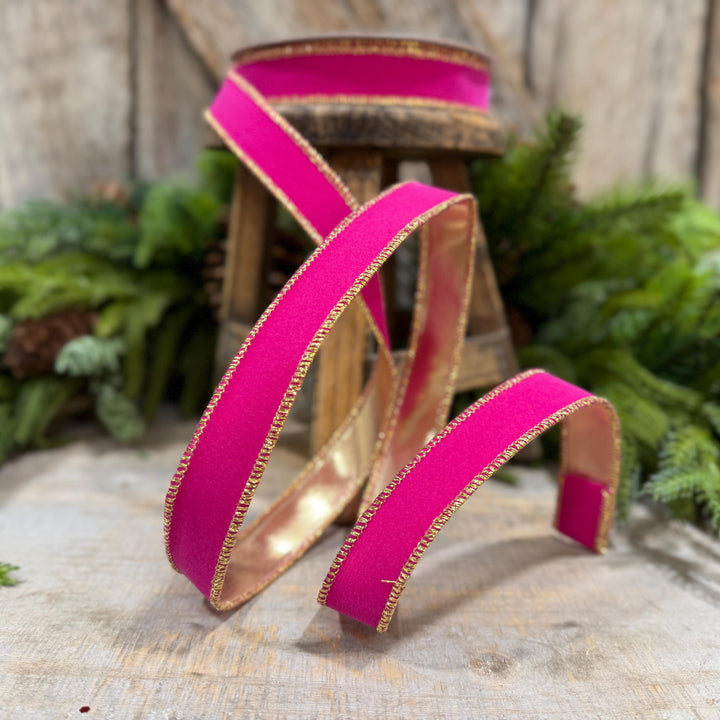 1" Hot Pink Suede Velvet Ribbon, Farrisilk Ribbon, RS290-15