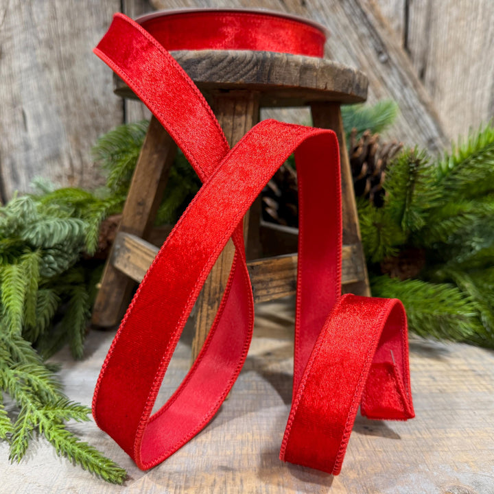 1" Red Velvet Ribbon, Farrisilk Ribbon, Silky Velvet Ribbon, Red, RS293-02