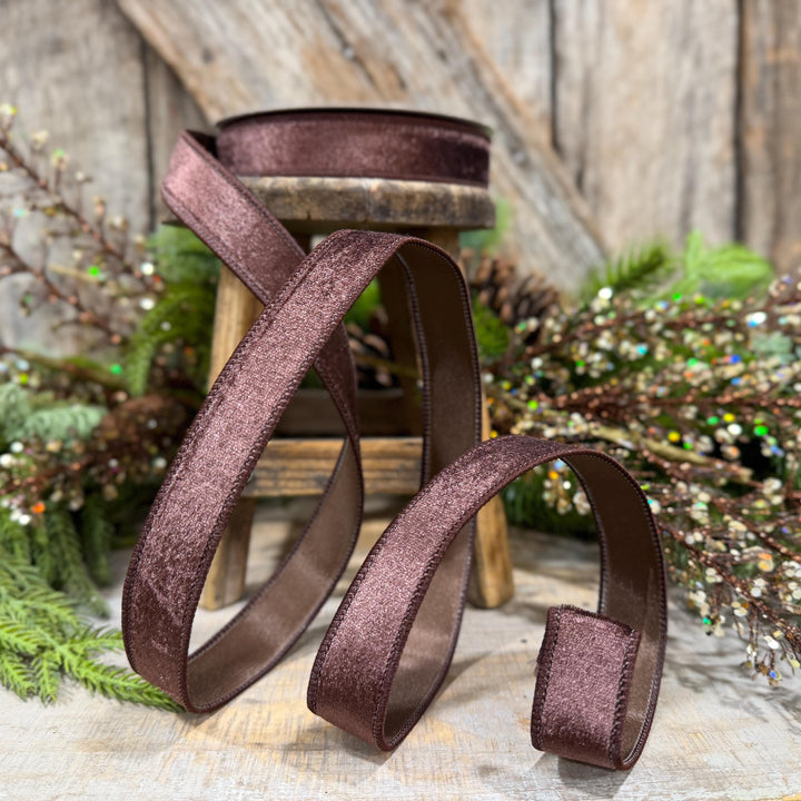 1" Chocolate Brown Velvet Ribbon, Farrisilk Ribbon, Silky Velvet Ribbon, Brown, RS293-23