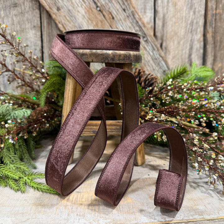 1" Chocolate Brown Velvet Ribbon, Farrisilk Ribbon, Silky Velvet Ribbon, Brown, RS293-23