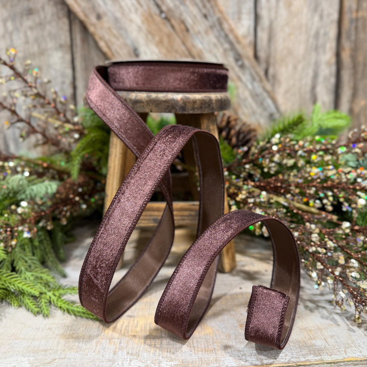 1" Chocolate Brown Velvet Ribbon, Farrisilk Ribbon, Silky Velvet Ribbon, Brown, RS293-23