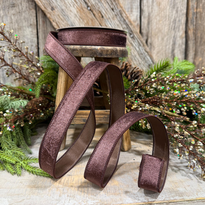 1" Chocolate Brown Velvet Ribbon, Farrisilk Ribbon, Silky Velvet Ribbon, Brown, RS293-23