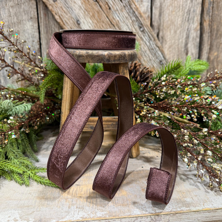1" Chocolate Brown Velvet Ribbon, Farrisilk Ribbon, Silky Velvet Ribbon, Brown, RS293-23