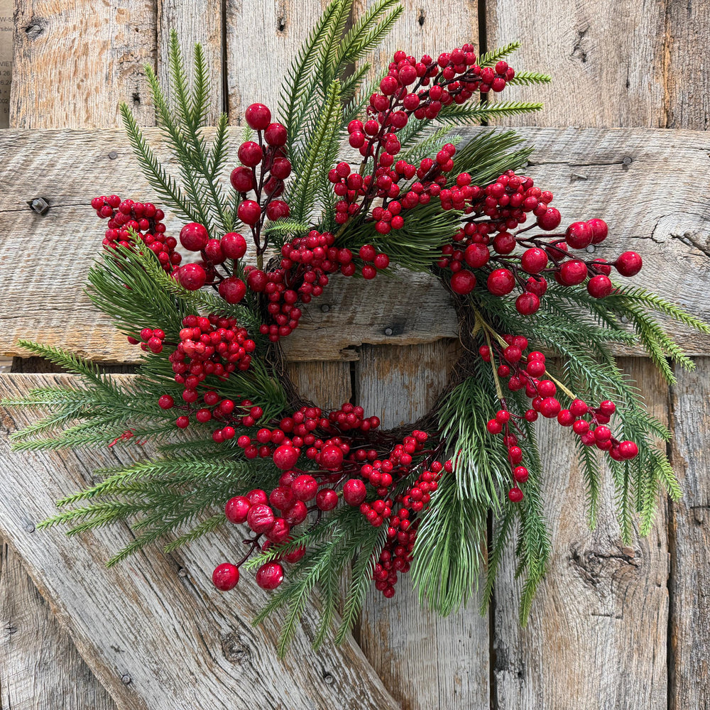18" Christmas Red Berry Wreath, Cranberry Wreath, Red Wreath, Christmas Front Door, Woodland Christmas Wreath, Artificial Wreath