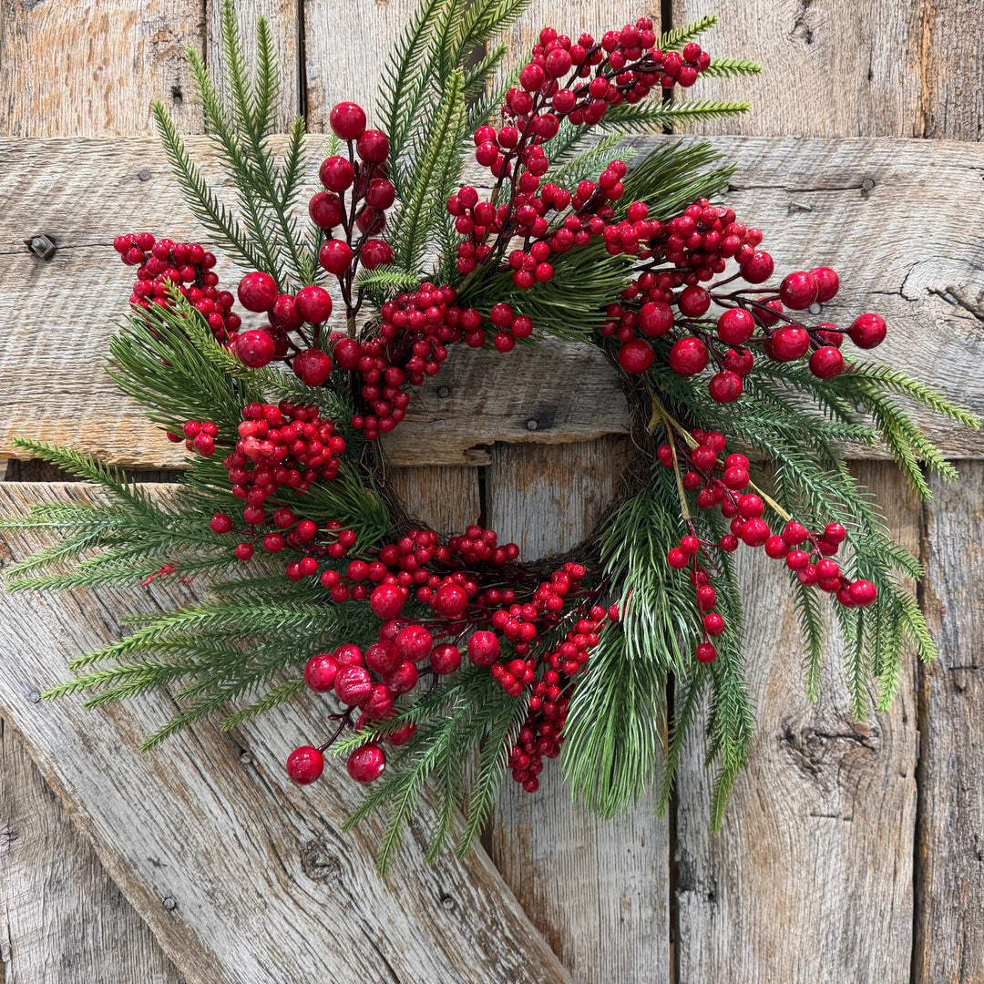 18" Christmas Red Berry Wreath, Cranberry Wreath, Red Wreath, Christmas Front Door, Woodland Christmas Wreath, Artificial Wreath