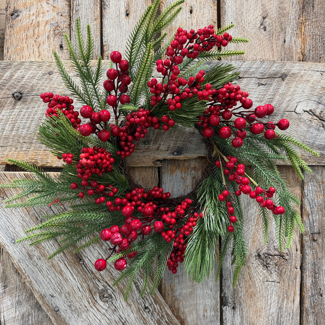 18" Christmas Red Berry Wreath, Cranberry Wreath, Red Wreath, Christmas Front Door, Woodland Christmas Wreath, Artificial Wreath