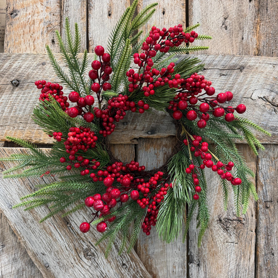18" Christmas Red Berry Wreath, Cranberry Wreath, Red Wreath, Christmas Front Door, Woodland Christmas Wreath, Artificial Wreath