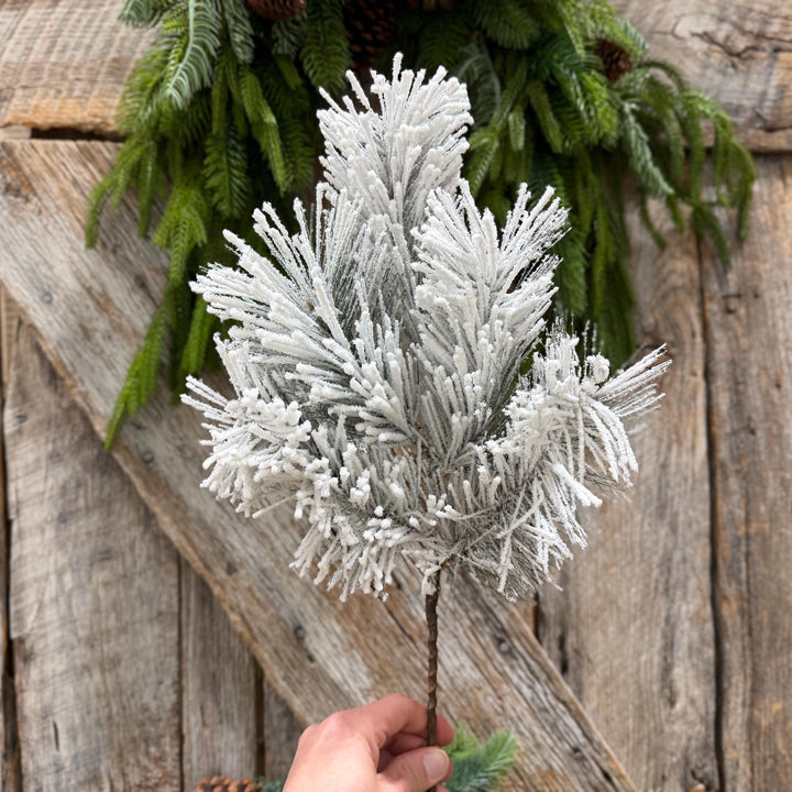 20" Flocked Pine Spray, Flocked Christmas Greenery