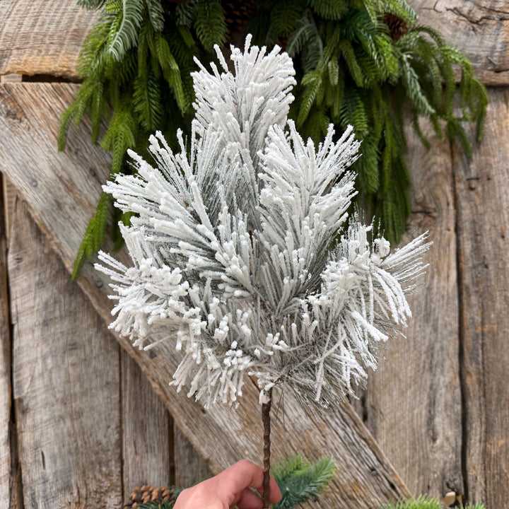 20" Flocked Pine Spray, Flocked Christmas Greenery