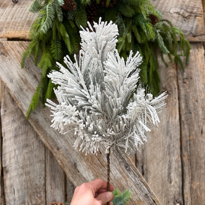 20" Flocked Pine Spray, Flocked Christmas Greenery