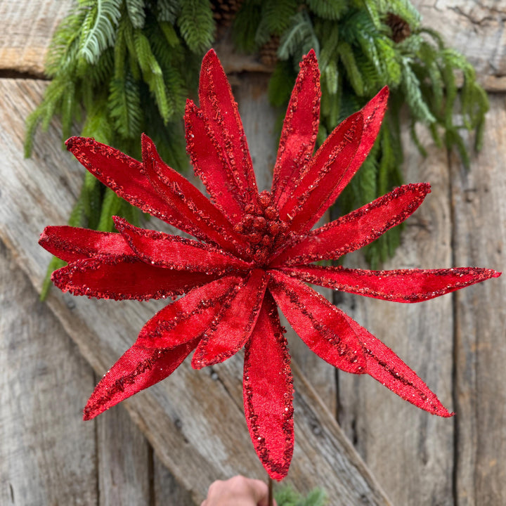 19" Red Poinsettia Stem, Christmas Tree Florals