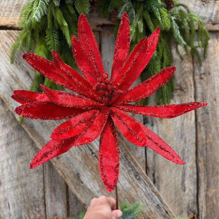 19" Red Poinsettia Stem, Christmas Tree Florals