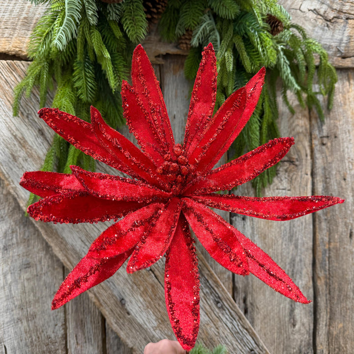 19" Red Poinsettia Stem, Christmas Tree Florals