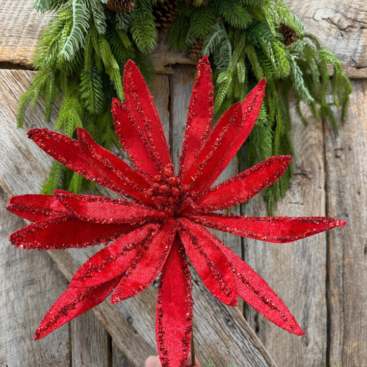 19" Red Poinsettia Stem, Christmas Tree Florals